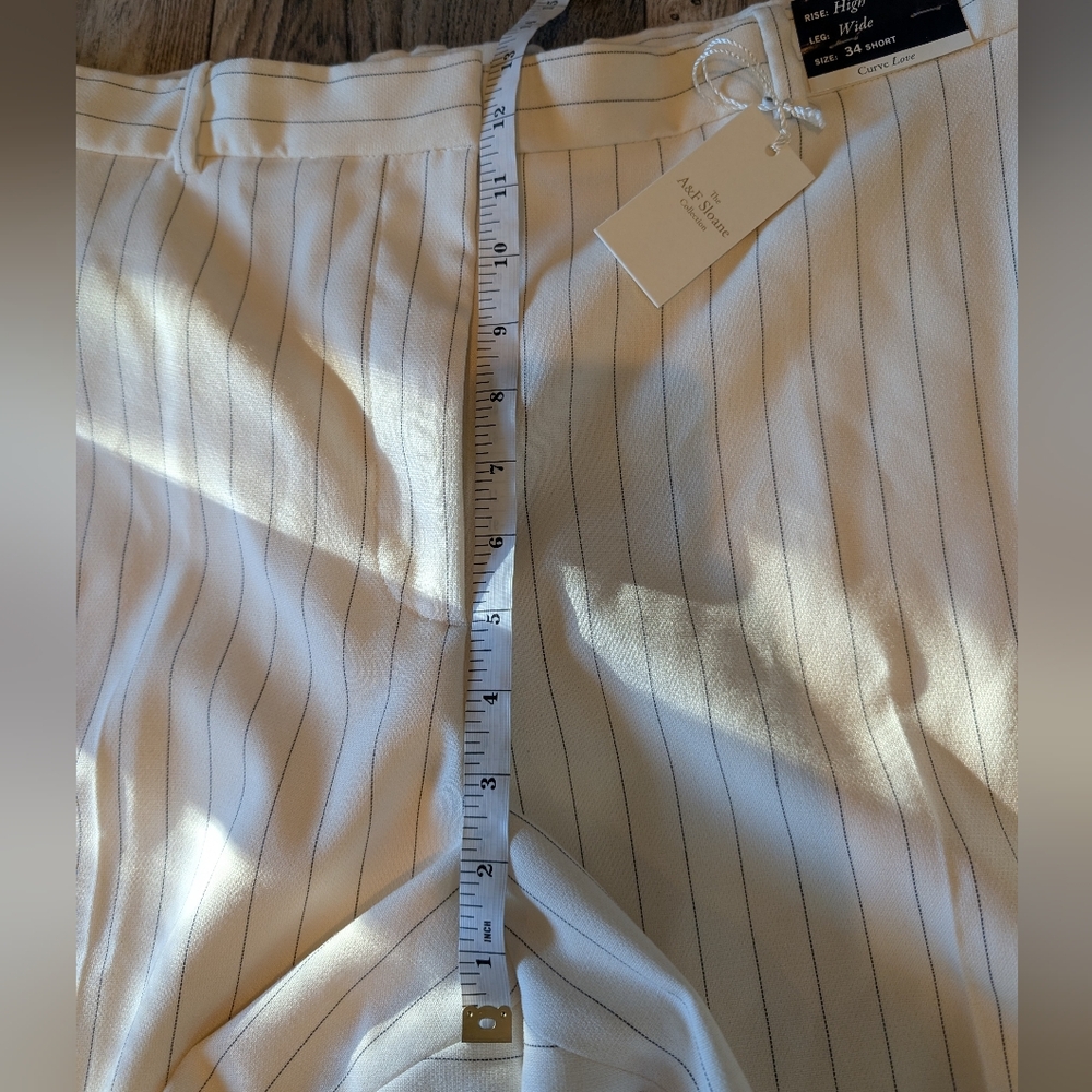 ABERCROMBIE & FITCH Curve Love Sloane Tailored Wide Leg Pant Cream Pinstripe 34S - Picture 14 of 17